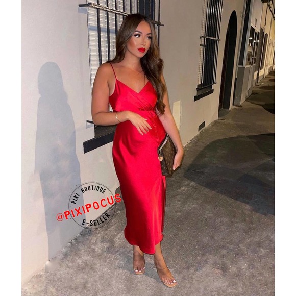 ZARA SATIN BUTTONED SLIP DRESS RED - Picture 10 of 15